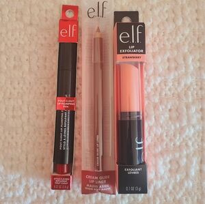 Elf Pout Clout Lip Plumping Pen, Cream Glide Lip Liner & Lip Exfoliator Bundle